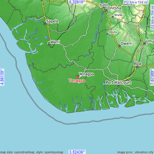 Topographic map of Yenagoa