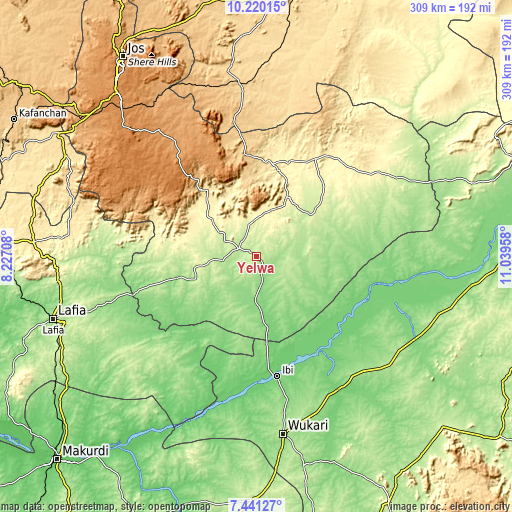 Topographic map of Yelwa