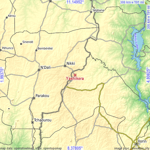 Topographic map of Yashikera