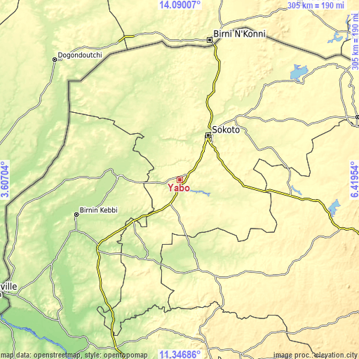 Topographic map of Yabo