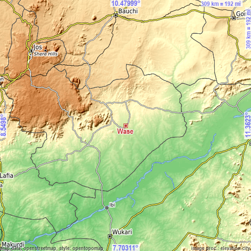 Topographic map of Wase