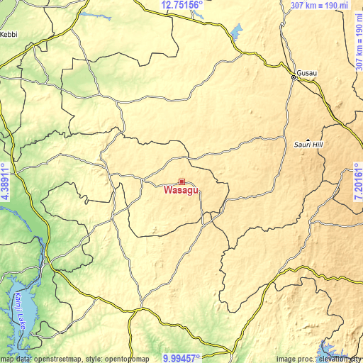 Topographic map of Wasagu