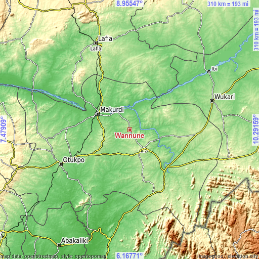 Topographic map of Wannune