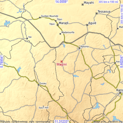 Topographic map of Wagini