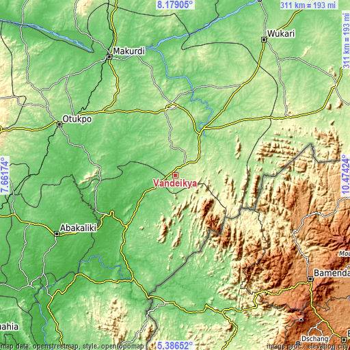 Topographic map of Vandeikya