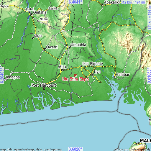 Topographic map of Utu Etim Ekpo