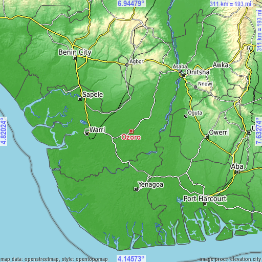 Topographic map of Ozoro