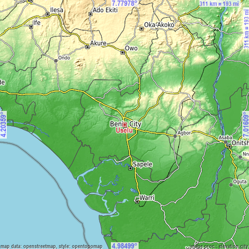 Topographic map of Uselu