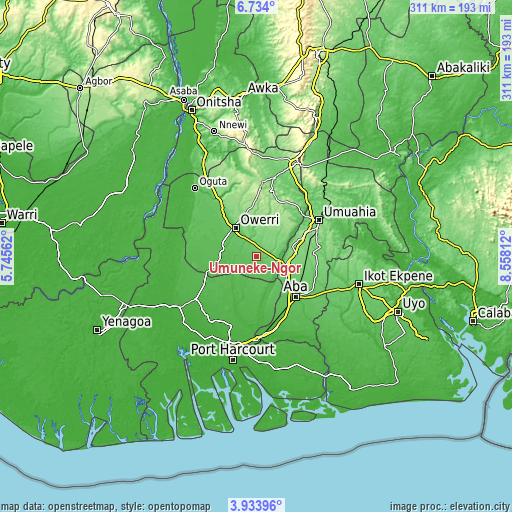Topographic map of Umuneke-Ngor