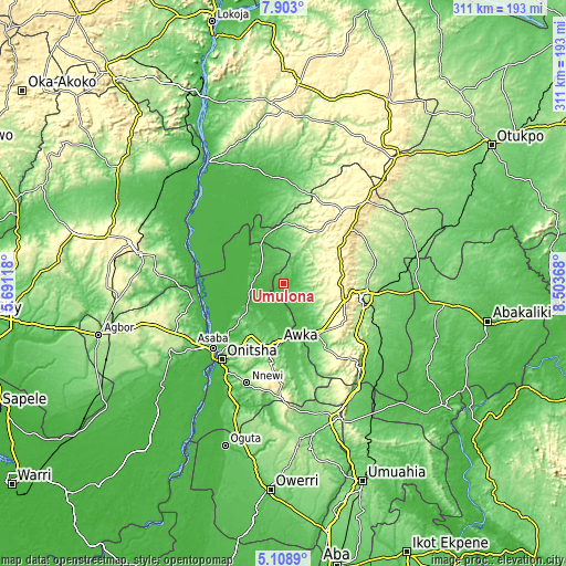 Topographic map of Umulona