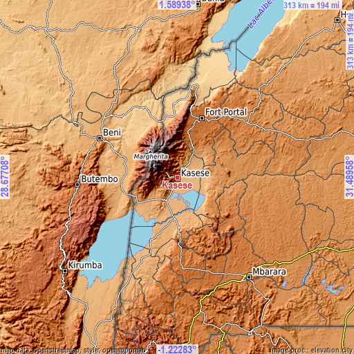 Topographic map of Kasese