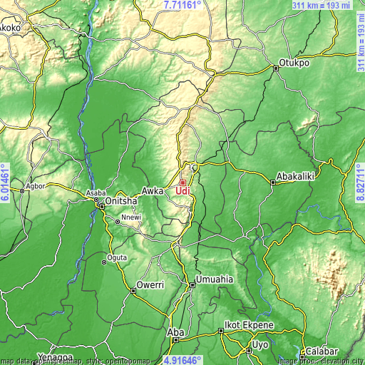 Topographic map of Udi