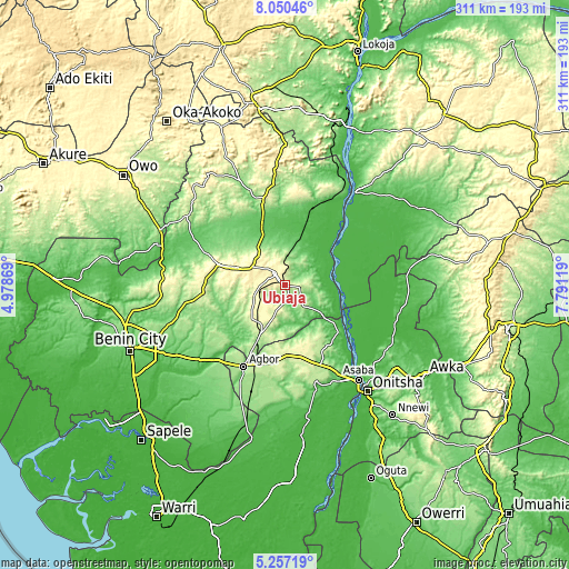 Topographic map of Ubiaja