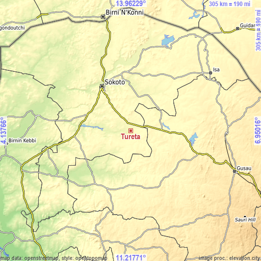 Topographic map of Tureta