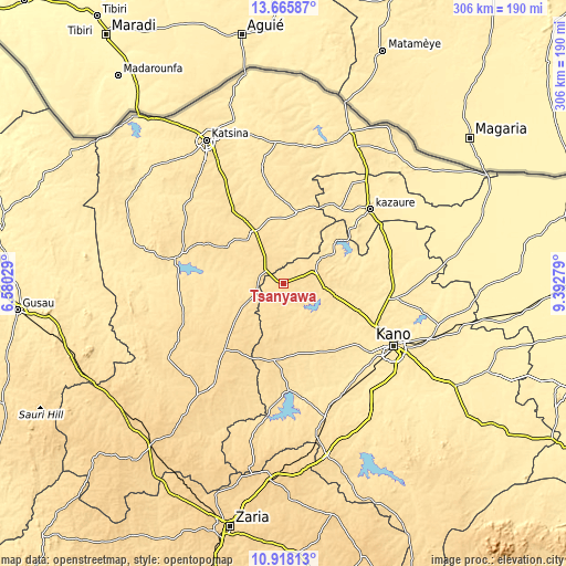 Topographic map of Tsanyawa