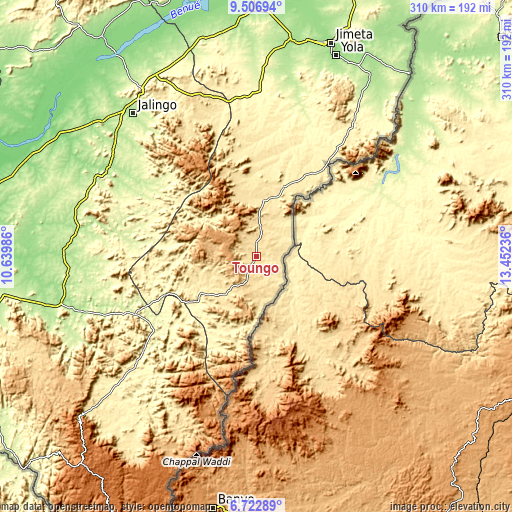 Topographic map of Toungo