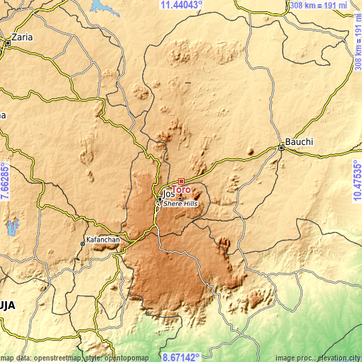 Topographic map of Toro