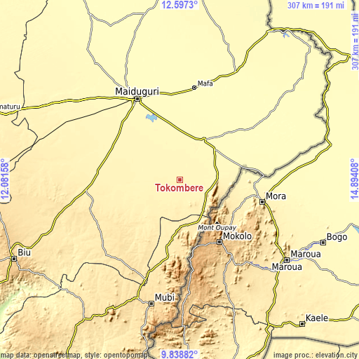 Topographic map of Tokombere