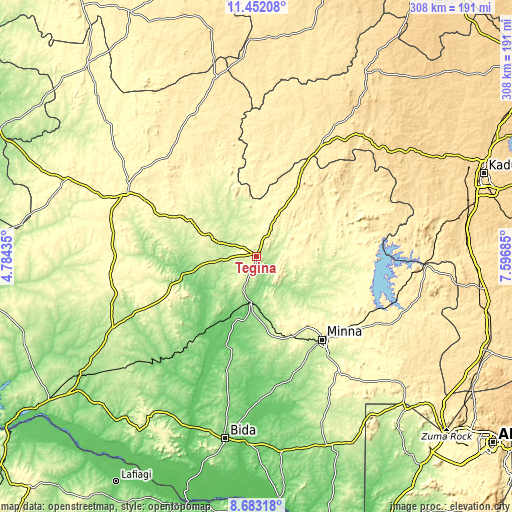 Topographic map of Tegina