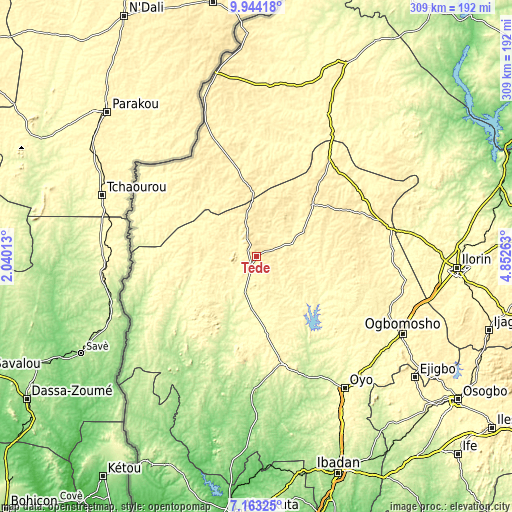 Topographic map of Tede