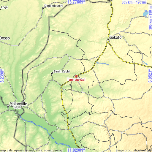 Topographic map of Tambuwal
