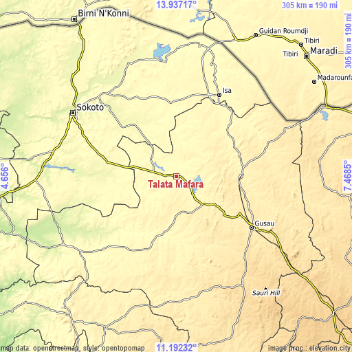 Topographic map of Talata Mafara