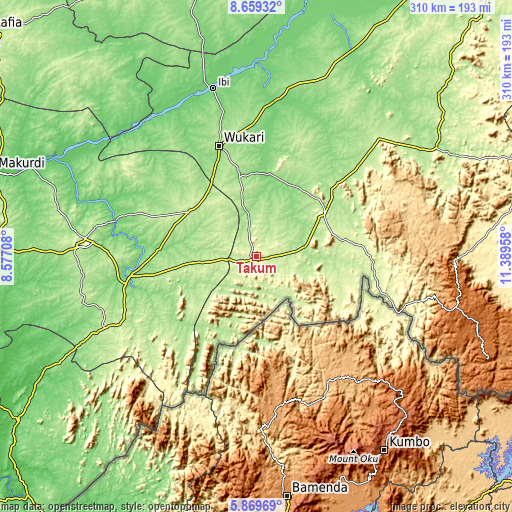 Topographic map of Takum