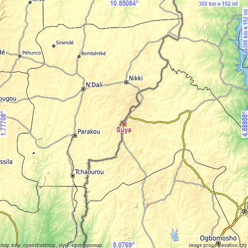 Topographic map of Suya