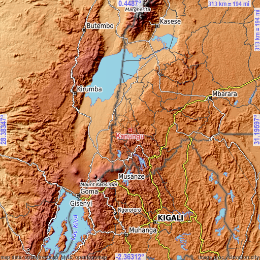 Topographic map of Kanungu