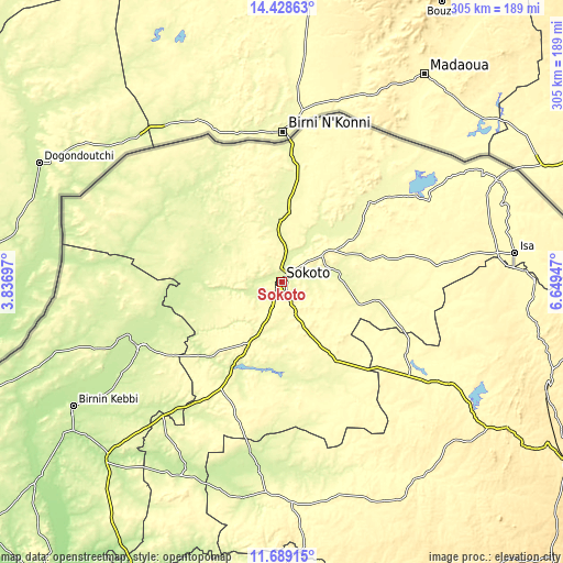Topographic map of Sokoto