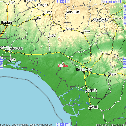 Topographic map of Siluko