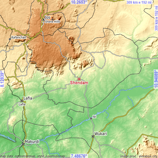 Topographic map of Shendam