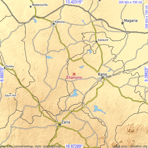 Topographic map of Shanono