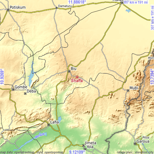 Topographic map of Shaffa
