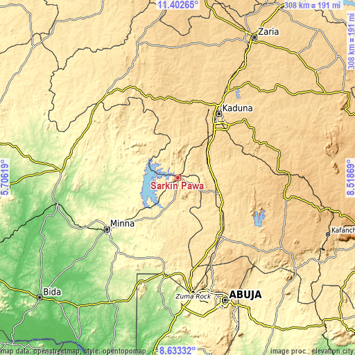 Topographic map of Sarkin Pawa