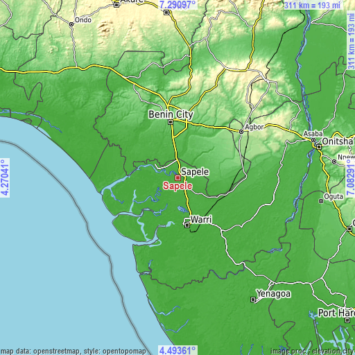 Topographic map of Sapele