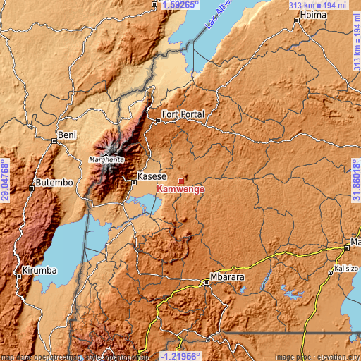 Topographic map of Kamwenge