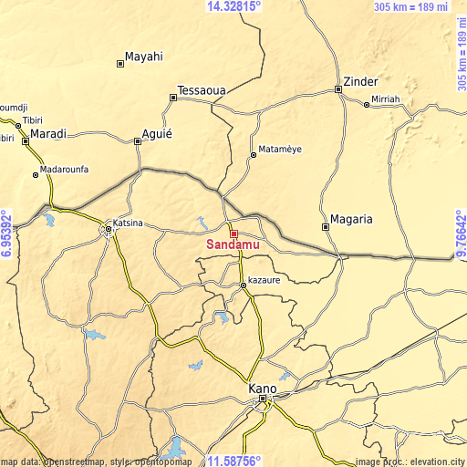 Topographic map of Sandamu