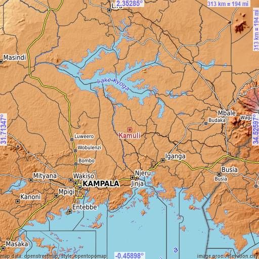 Topographic map of Kamuli