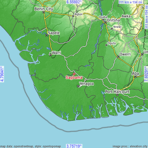 Topographic map of Sagbama