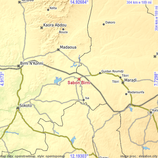 Topographic map of Sabon Birni