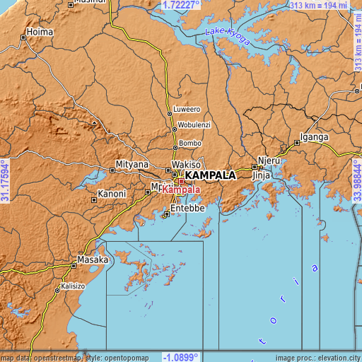Topographic map of Kampala