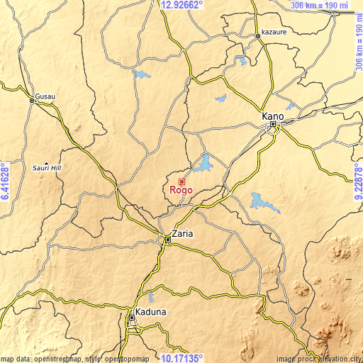 Topographic map of Rogo