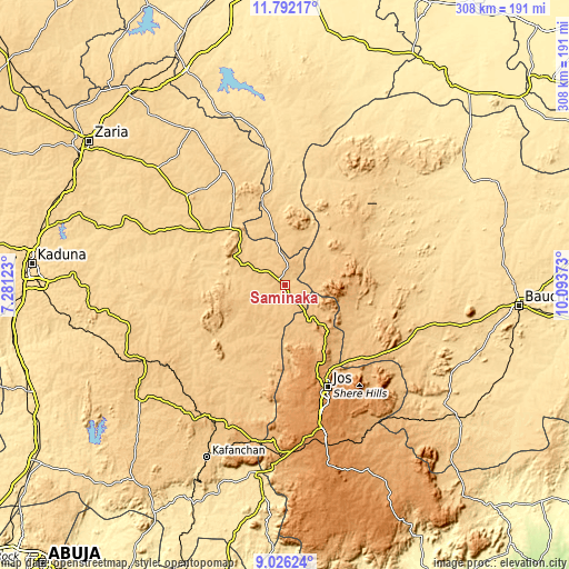 Topographic map of Saminaka