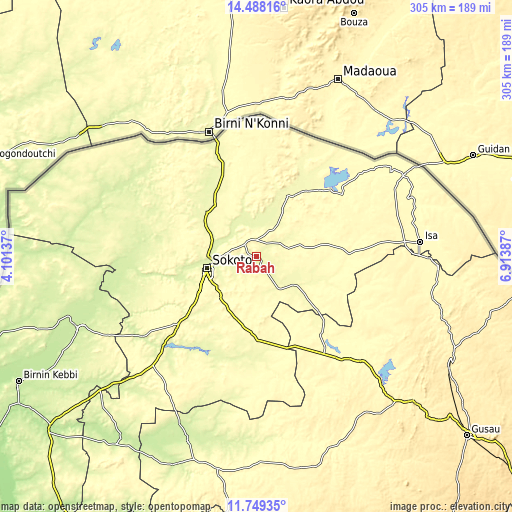 Topographic map of Rabah