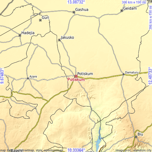 Topographic map of Potiskum