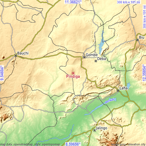 Topographic map of Pindiga
