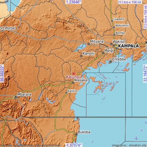 Topographic map of Kalungu
