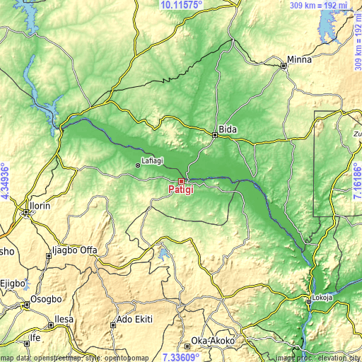 Topographic map of Patigi