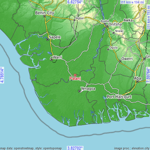 Topographic map of Patani